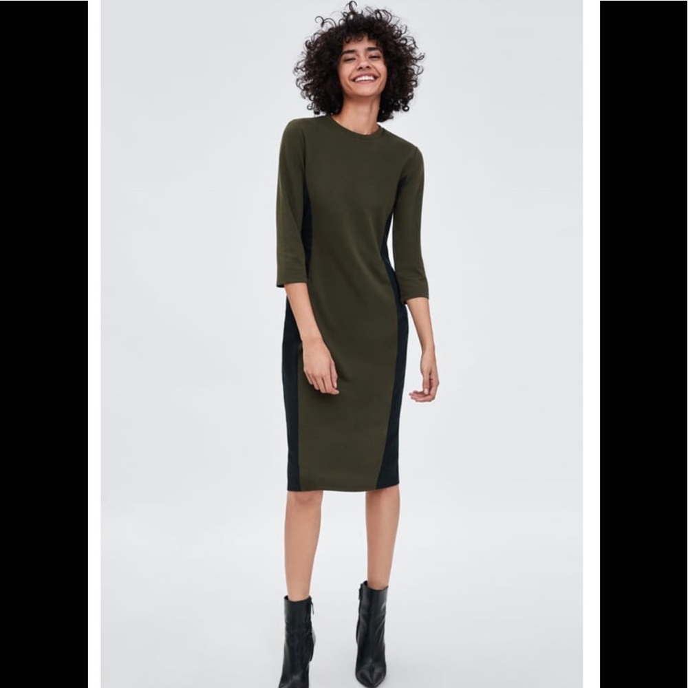 Zara Color Block Dress - Hunter Green/ Black